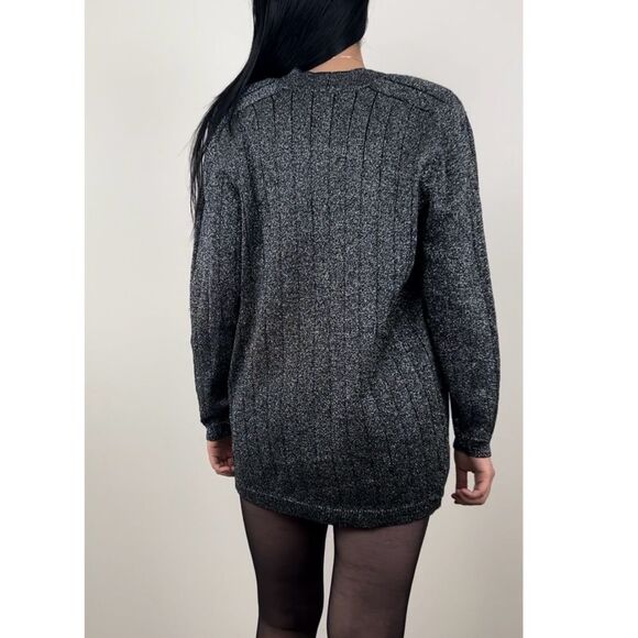 Vintage Grey Sparkly Wool Blend V Neck Long Sweater - Picture 4 of 8